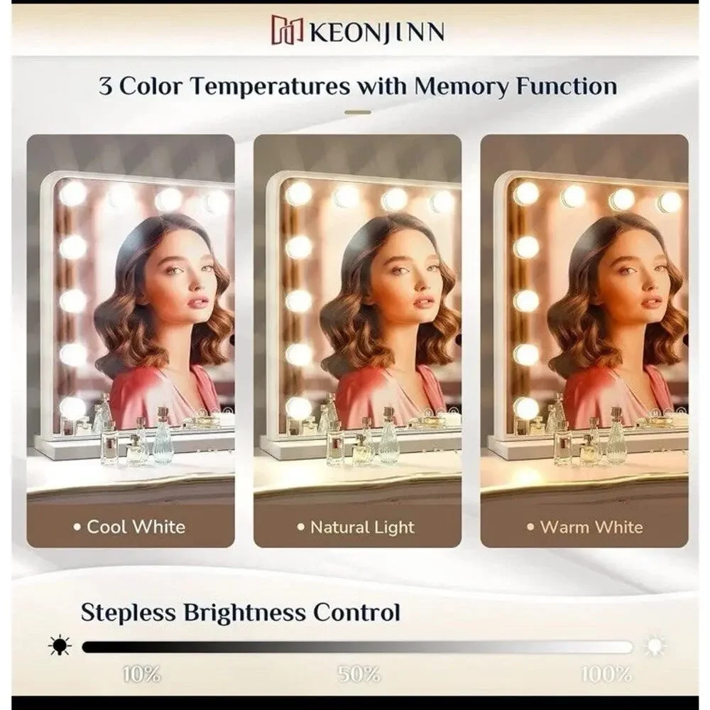 Keonjinn Hollywood Vanity Mirror Lighted USB Charging Port White New Makeup